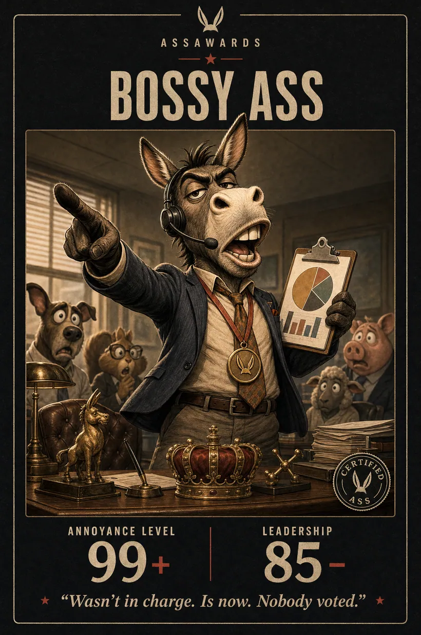 Bossy Ass certified ass award title card