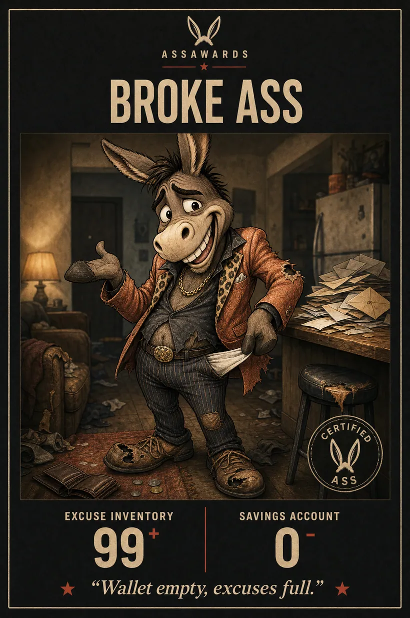 Broke Ass certified ass award title card
