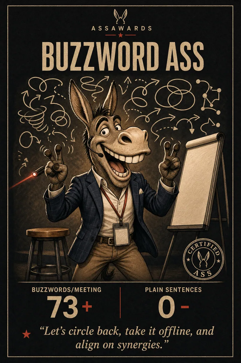 Buzzword Ass certified ass award title card