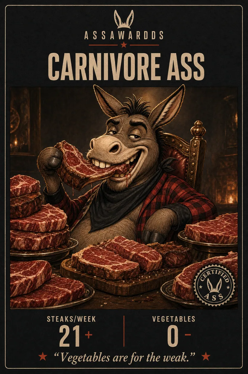 Carnivore Ass certified ass award title card
