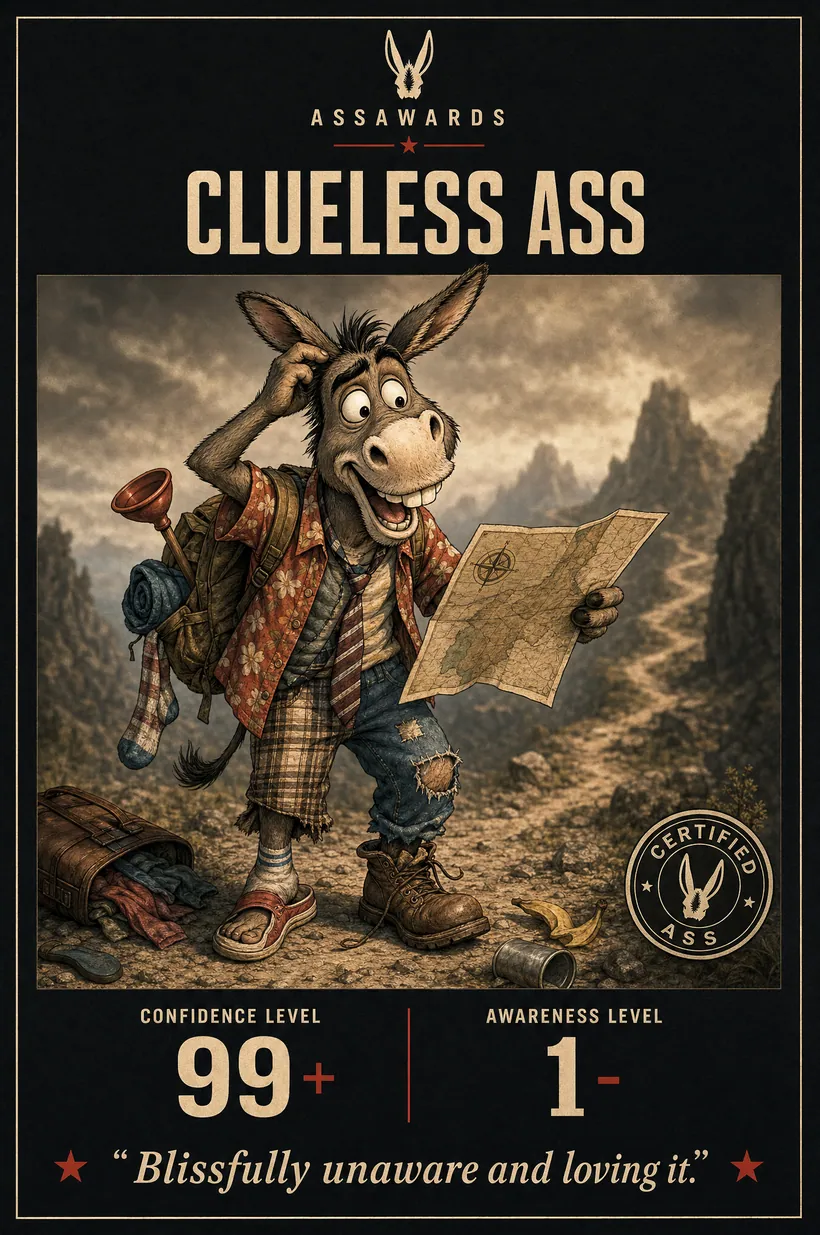 Clueless Ass certified ass award title card