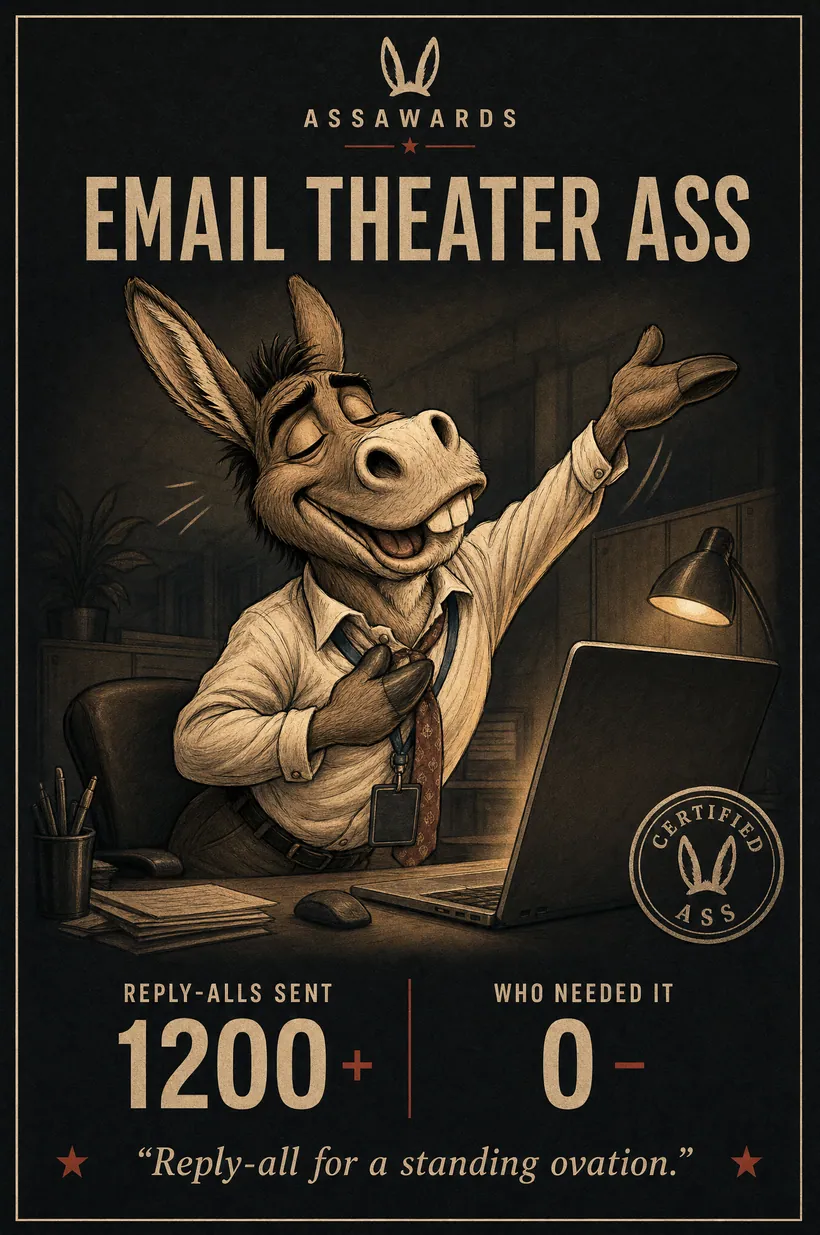 Email Theater Ass certified ass award title card
