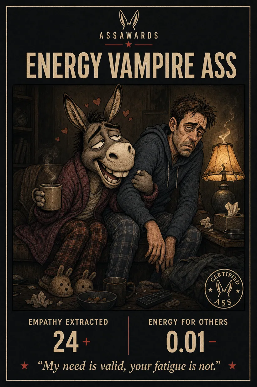 Energy Vampire Ass certified ass award title card