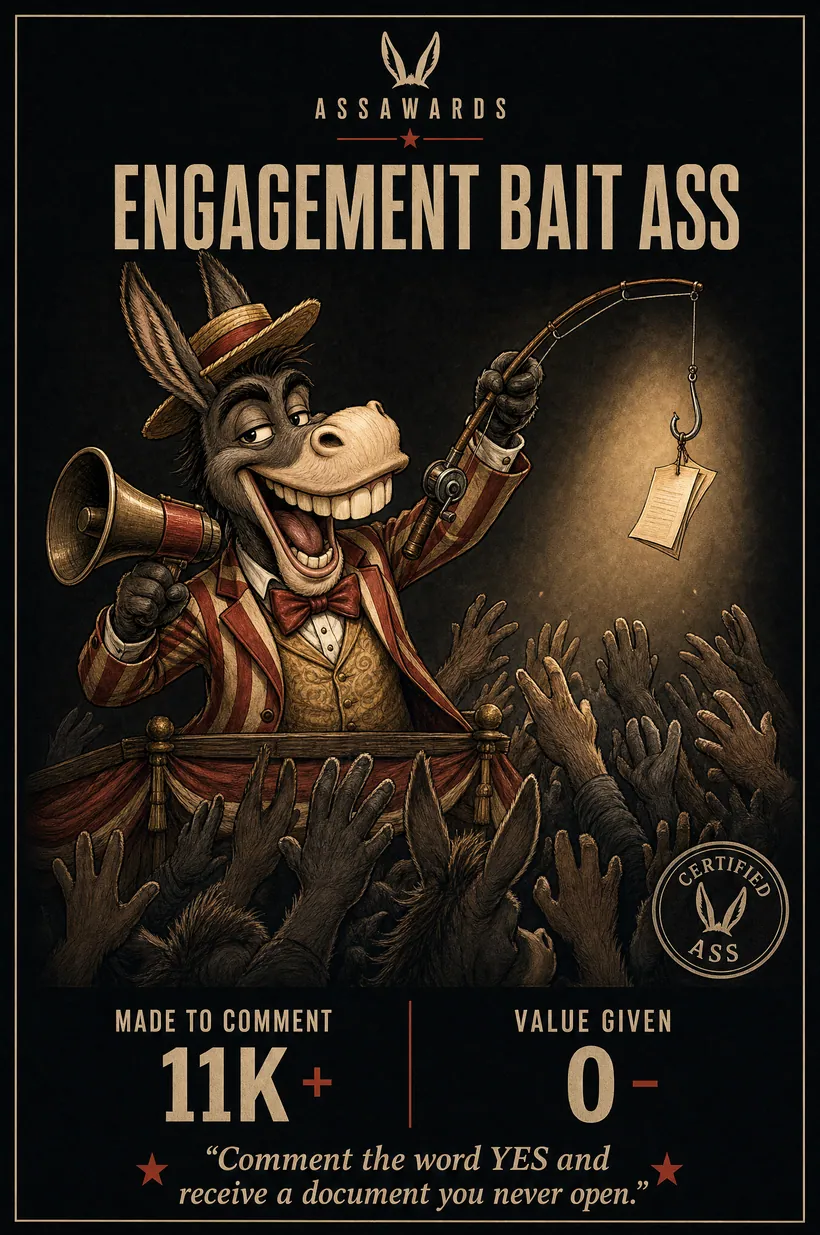 Engagement Bait Ass certified ass award title card