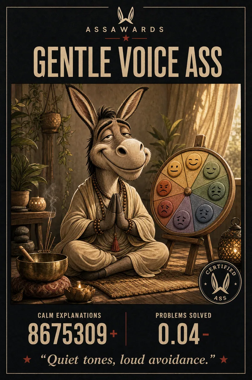 Gentle Voice Ass certified ass award title card