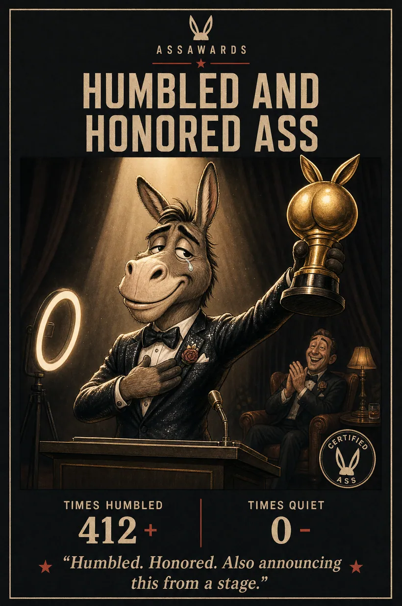 Humbled And Honored Ass certified ass award title card