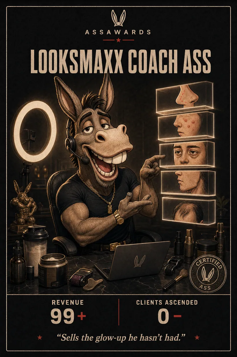 Looksmaxx Coach Ass certified ass award title card