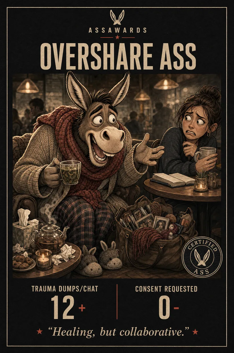 Overshare Ass certified ass award title card