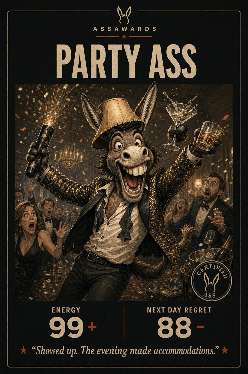 Party Ass certified ass award title card