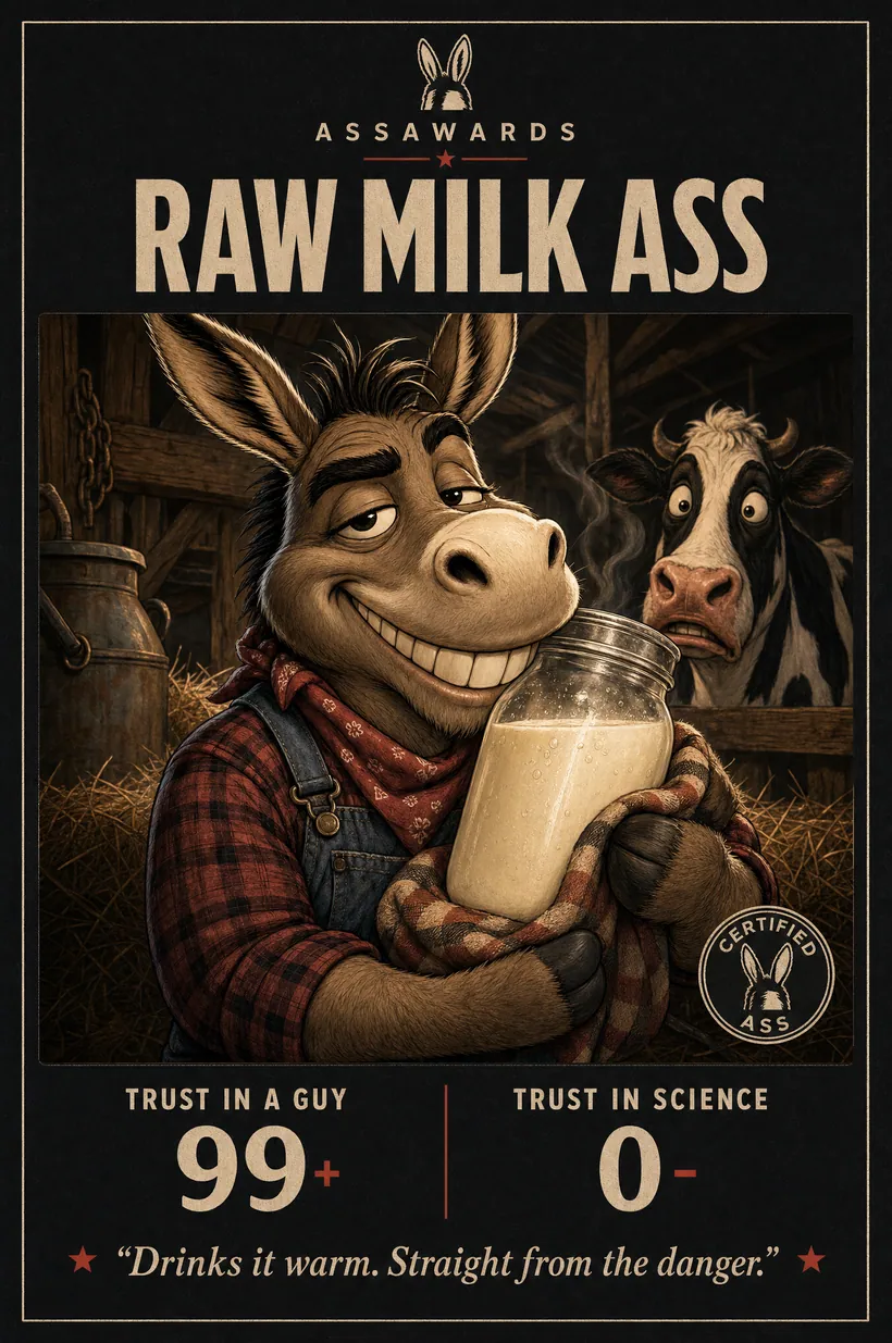 Raw Milk Ass certified ass award title card