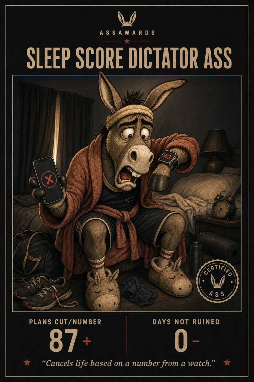 Sleep Score Dictator Ass certified ass award title card