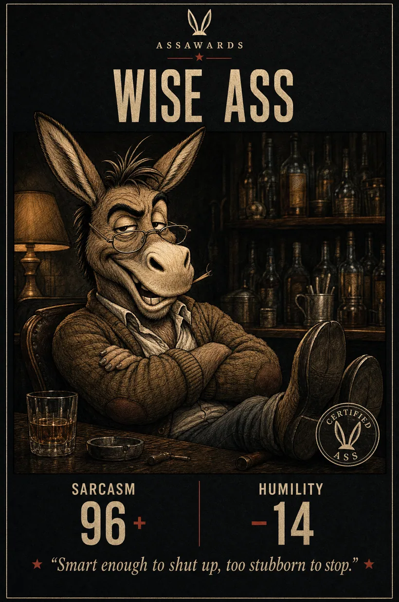 Wise Ass certified ass award title card