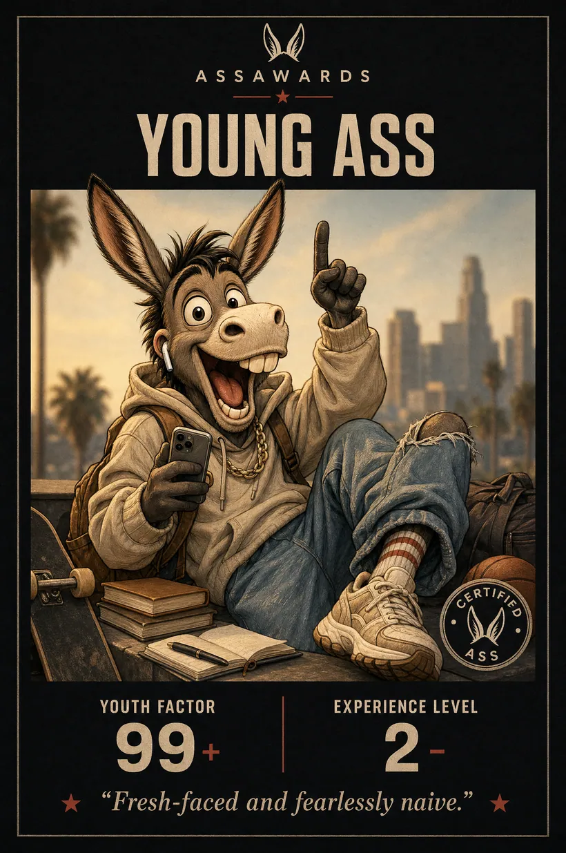 Young Ass certified ass award title card