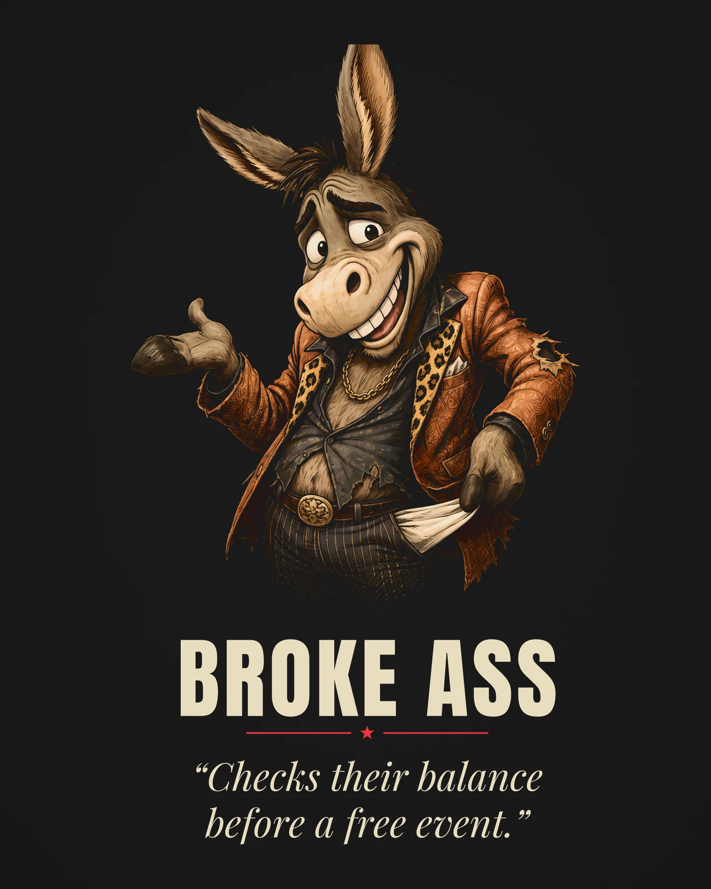Broke Ass Award Tee, close-up of the printed design