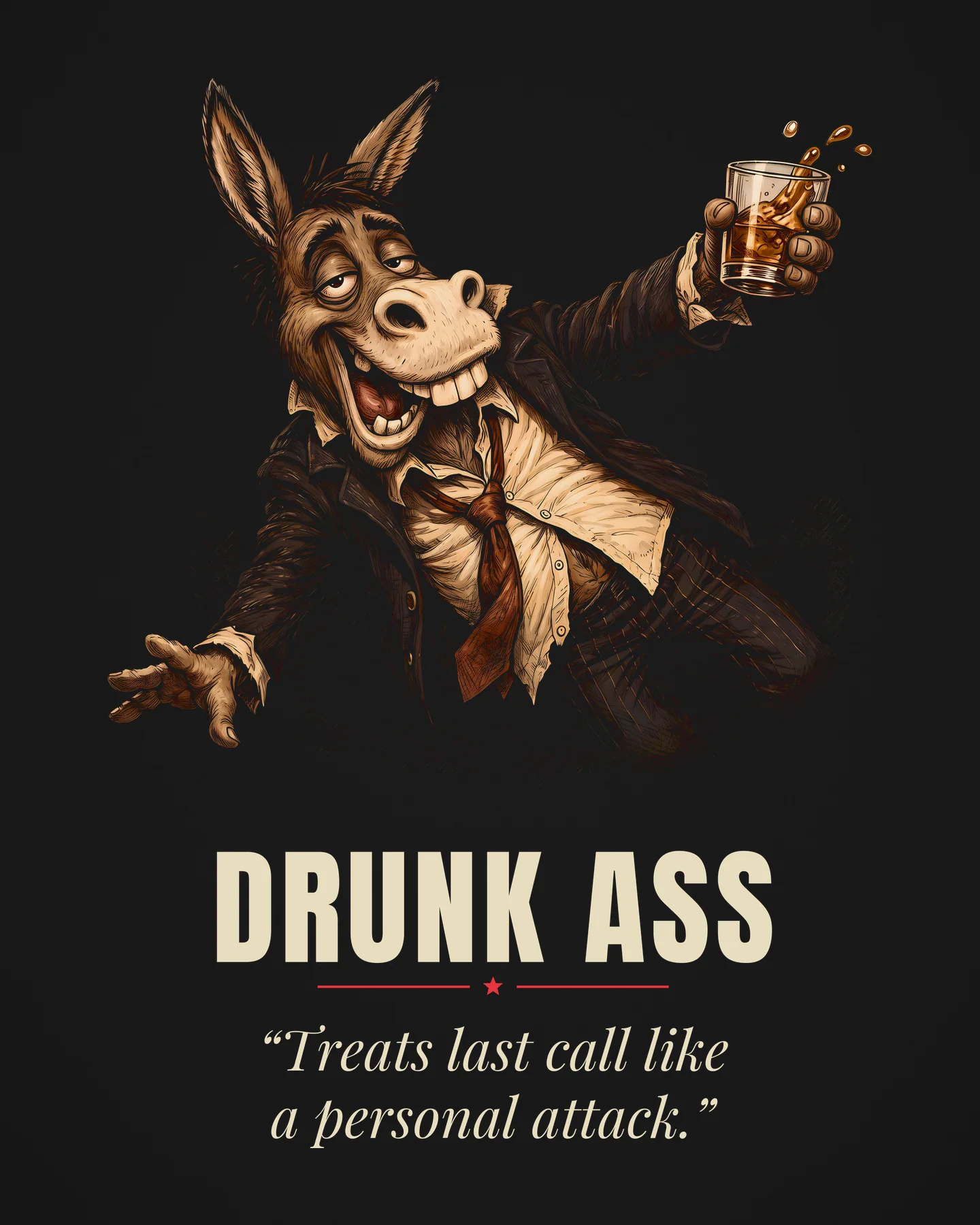 Drunk Ass Award Tee, close-up of the printed design