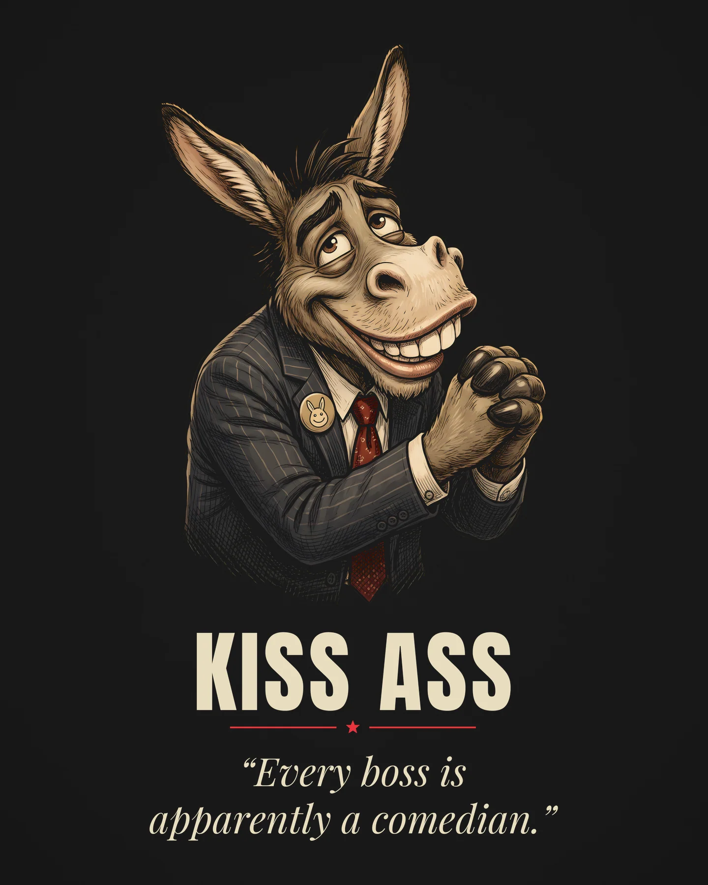 Kiss Ass Award Tee, close-up of the printed design