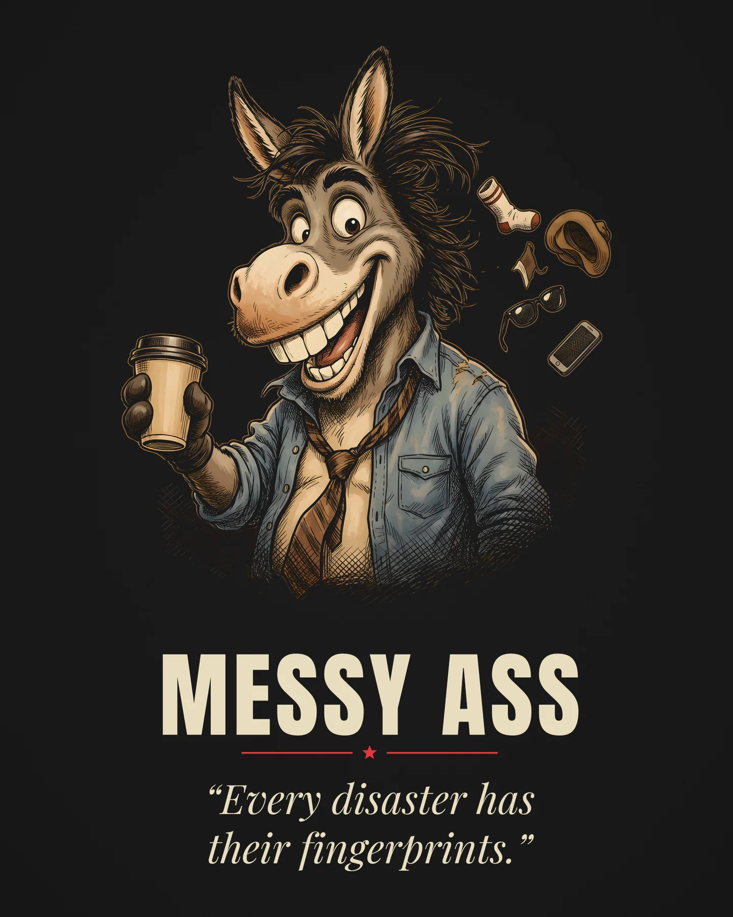 Messy Ass Award Tee, close-up of the printed design