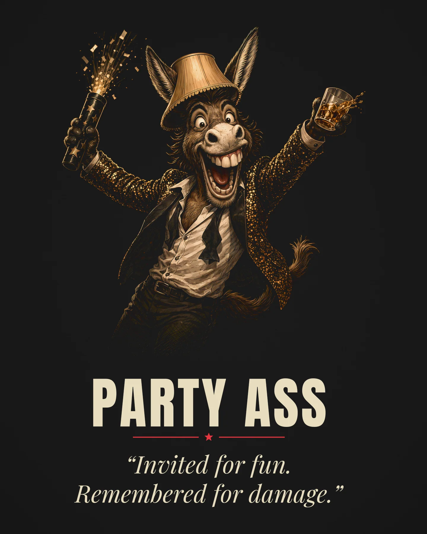 Party Ass Award Tee, close-up of the printed design