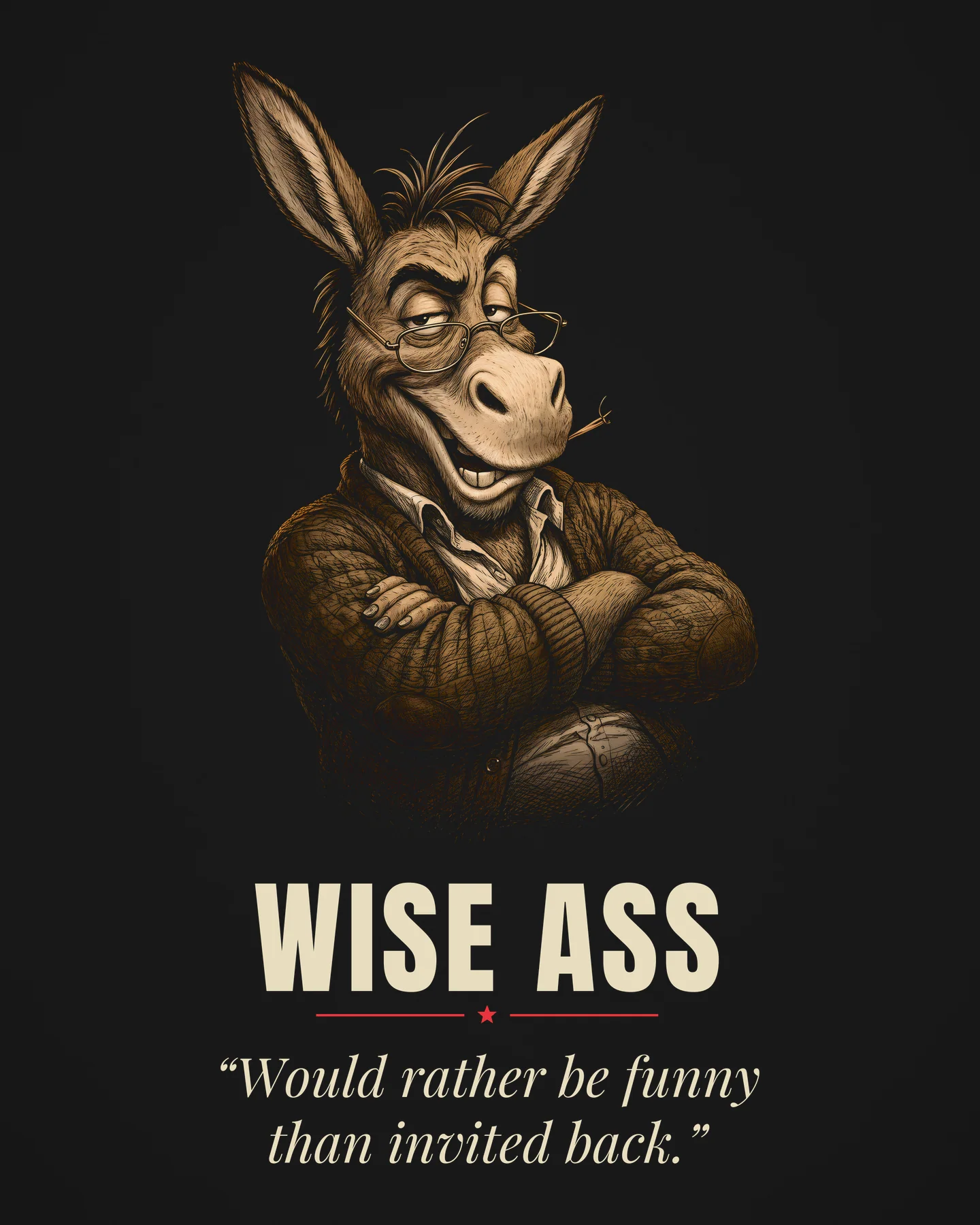 Wise Ass Award Tee, close-up of the printed design
